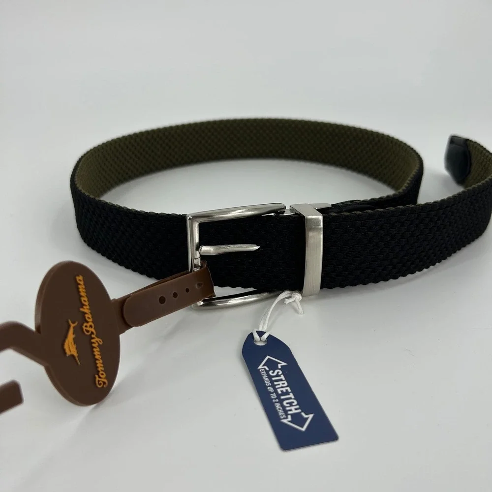 Tommy Bahama Mens Reversible Woven Stretch Belt Olive Black 11TM030015 Small